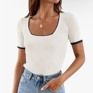 Elegant White Ribbed Women's Top